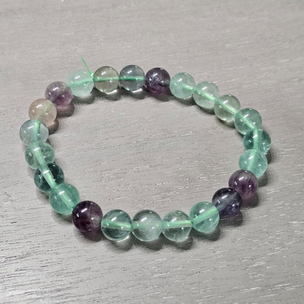BraceletNew Natural Rainbow Fluorite Crystal Beaded Stretch Bracelet 8mm - Picture 4 of 5
